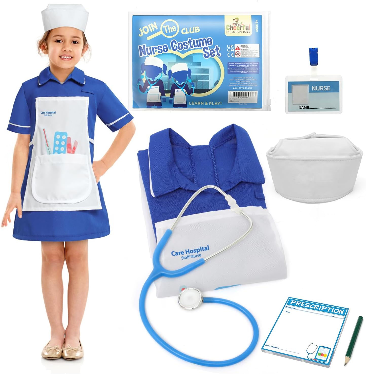 Cheerful Children Toys Children Nurses Costume - Real Stethoscope Included - Kids Nurse Costume - Fancy Dress for Children and Toddlers - Dressing Up Clothes for Girls Age 3 4 5 - Kids Dress Up