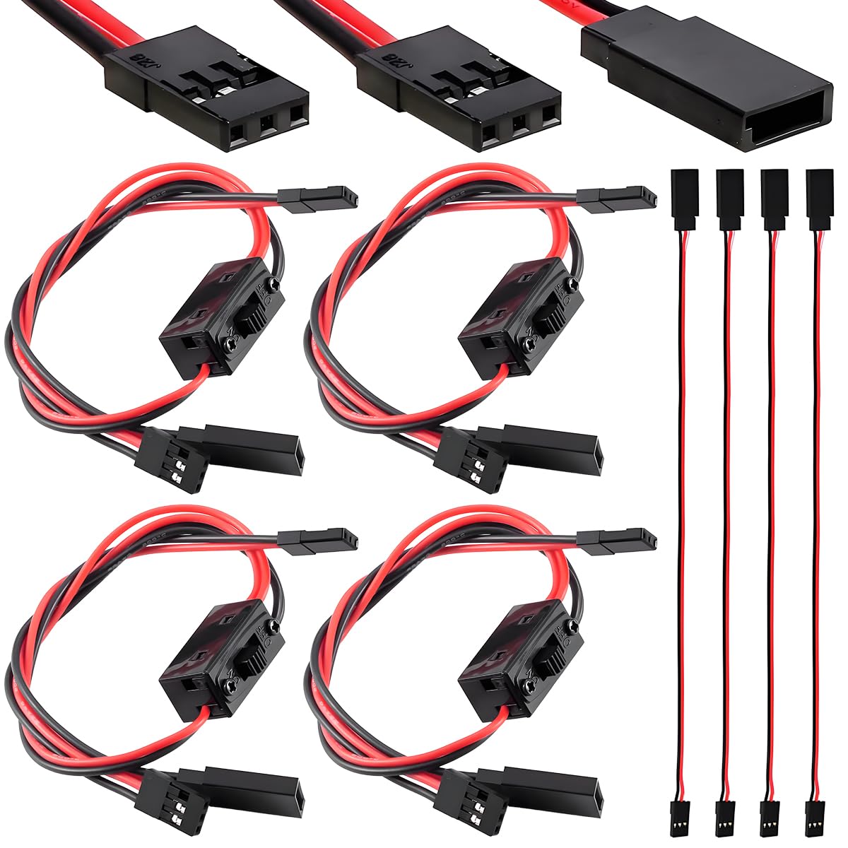 ZHUROUPU 4Pcs 3-Way Power On/Off Switch JR FUTABA Receiver RC Car Replacement, 3 Way JR Style Toggle Switch Accessories for RC Model/Airplane/Boat/Truck/Helicopter with JR Male to Futaba Female Cable