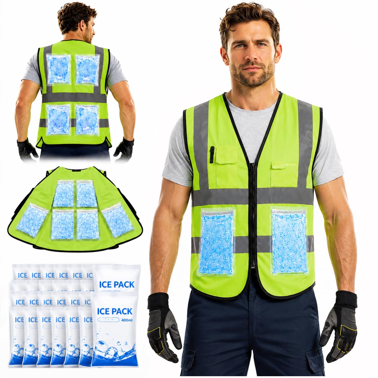Ice Cooling Vest with 24 Gel Ice packs