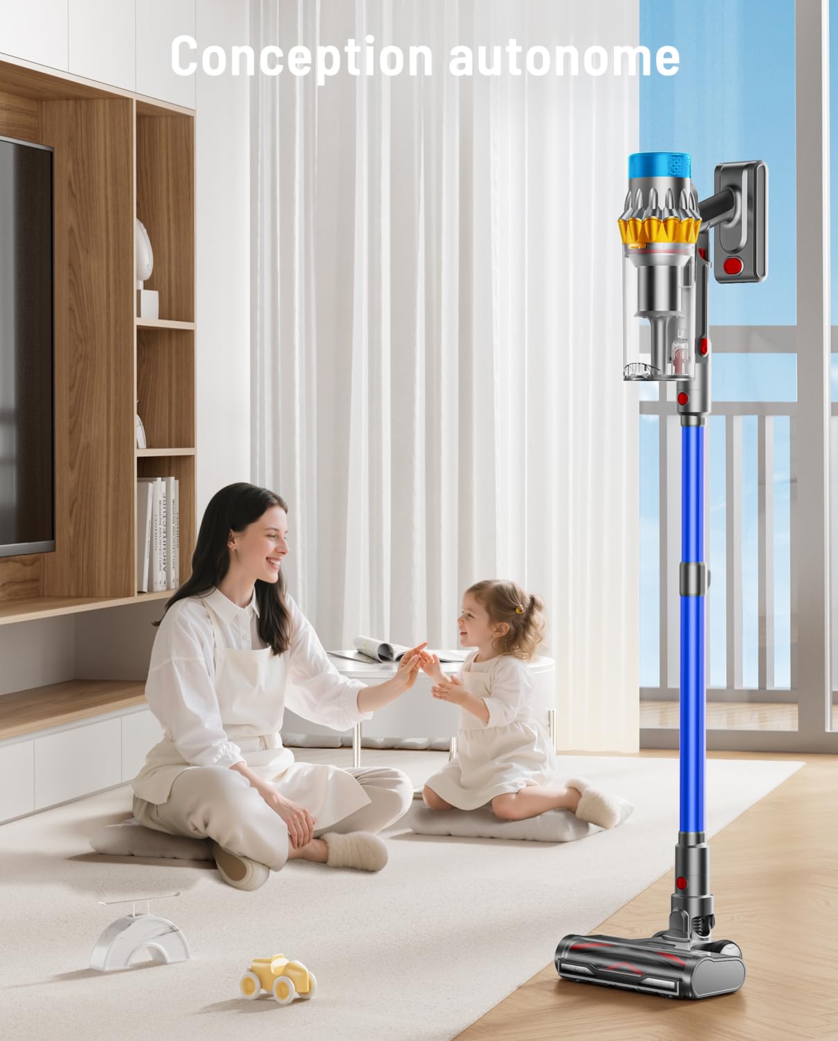 Aspirateur Balai sans Fil, 650W/55KPA/70Min Aspirateur sans Fil Puissant Autoportante/Super1,8L Cup, Écran LED/Brosse Anti-Enchevêtrement/Aspirateur Balai, Sols Durs,Poils d'animaux et Voiture