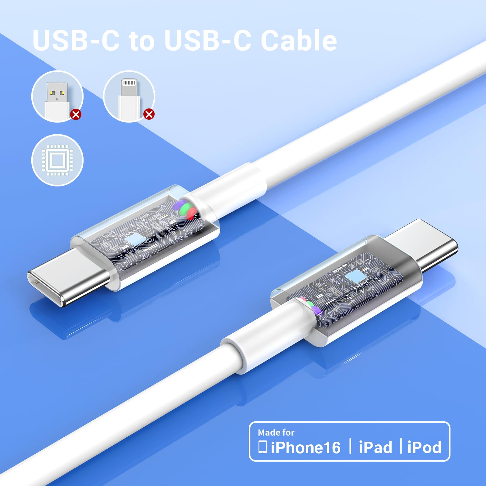 Cavo da USB C a USBC per iPhone 16 15, 3 m, confezione da 3 pezzi, 60 W, cavo di ricarica rapida tipo C, per iPhone 16/15 (Pro Max, Pro, Plus, 16e), iPad Pro/Air/Mini, Samsung Galaxy S25, S24, S23