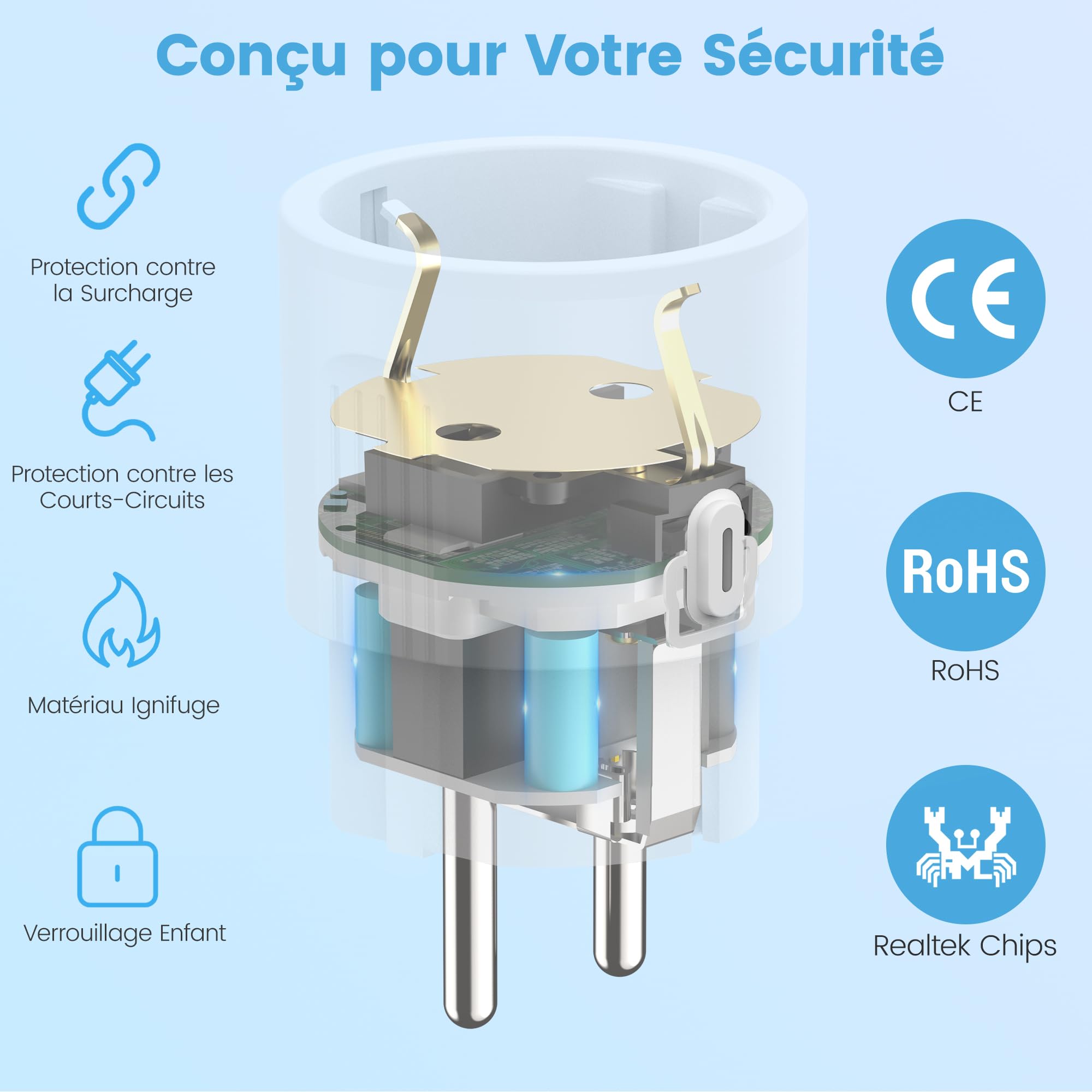EIGHTREE Prise Connectée WiFi, Mini Prise Intelligente, 16A 3680W | Compatible avec Alexa, Google Home, SmartThings, Suivi de la Consommation d'énergie, 2,4 GHz Requis, 4 Pack