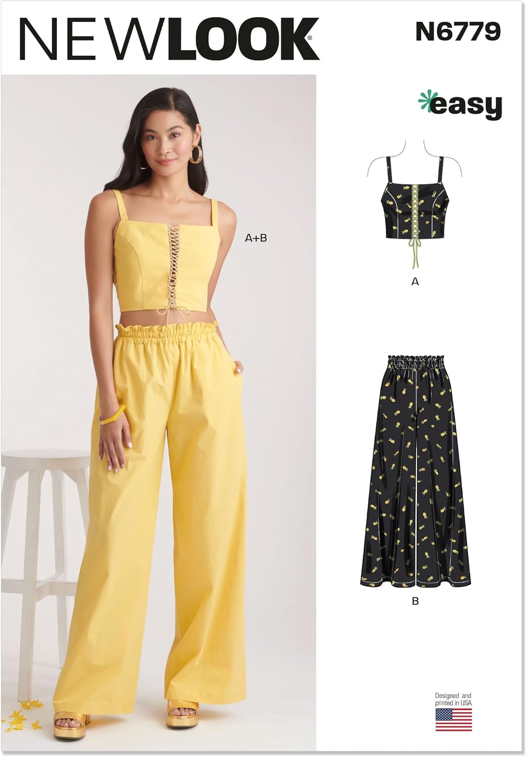 New Look UN6779A Easy to Make Misses' Bra Top and Wide Leg Pull-on Pants Sewing Pattern Packet, Design Code N6779, Sizes XS-S-M-L-XL, Multicolor