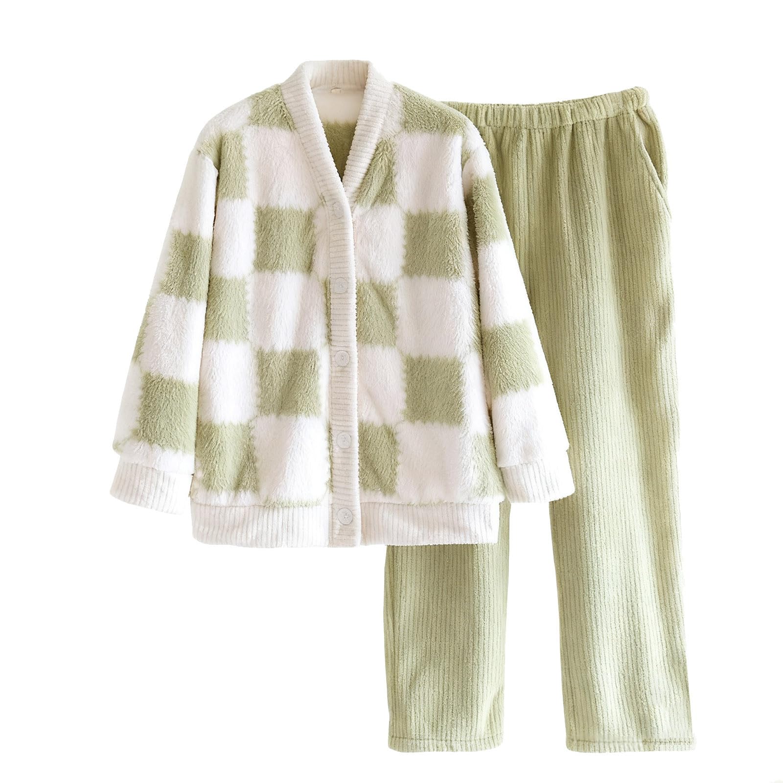 Caldo e Spesso in Pile Corallo con Maniche Lunghe e Pantaloni Multicolori, per Il Relax a casa