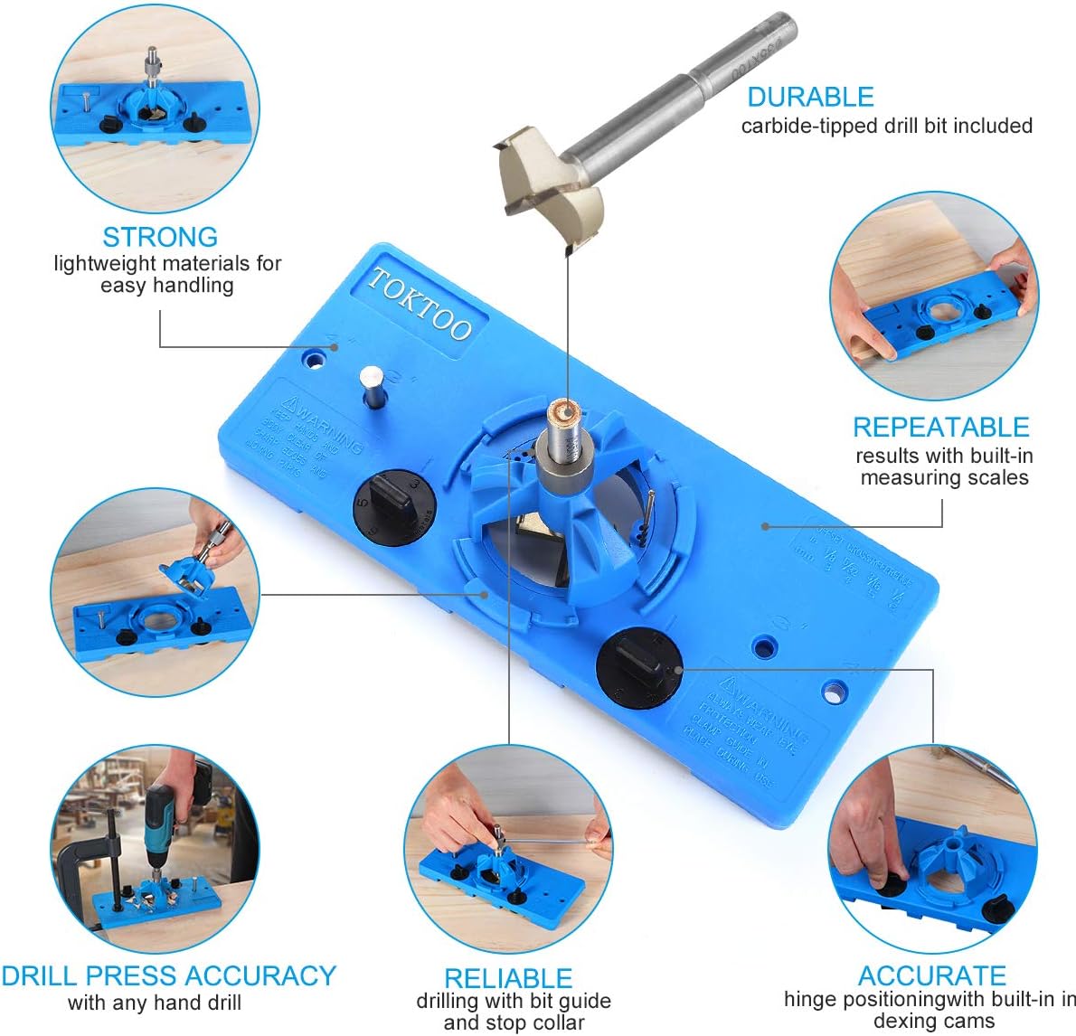 TOKTOO 35MM Concealed Hinge Jig, Suitable for Face Frame Cabinet Cupboard Door Hinges, DIY Tools for Cabinet Door Installation