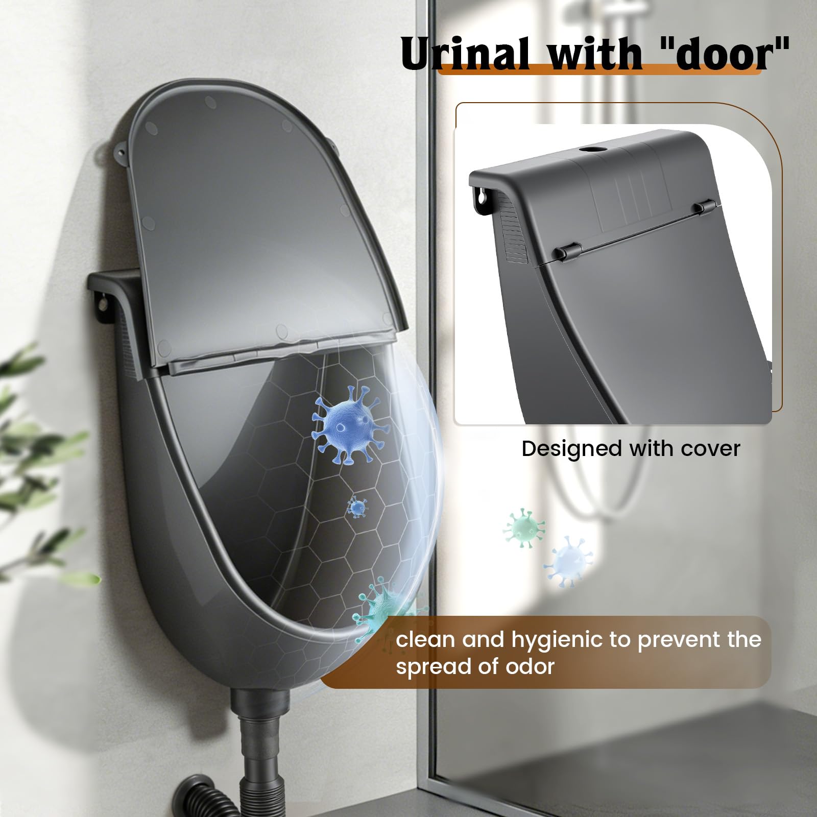 Wandmontiertes Urinal für Männer, Urinal mit Deckel & Ablaufschlauch, Wasserloses mit Spülfunktion, für Herren mit Spritzschutzdeckel, tragbare Urin-Trenn-Toilette für Camping, Wohnheim, Garten