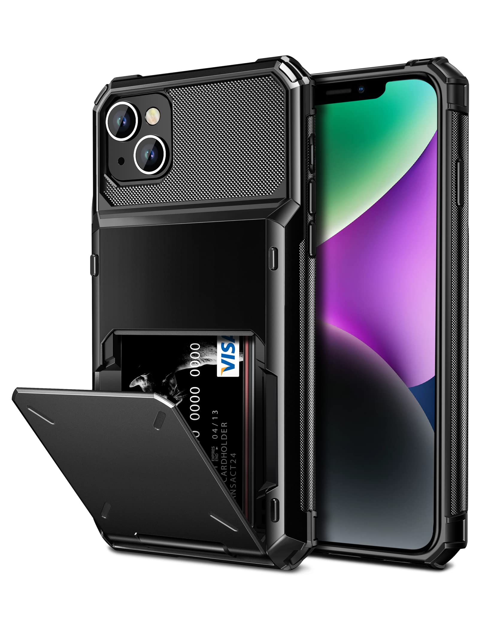 Vofolen for iPhone 14 Case Wallet Cover 4-Card Credit Card Holder ID Slot Scratch Resistant Dual Layer Hybrid Protective Hard Shell Rugged TPU Bumper