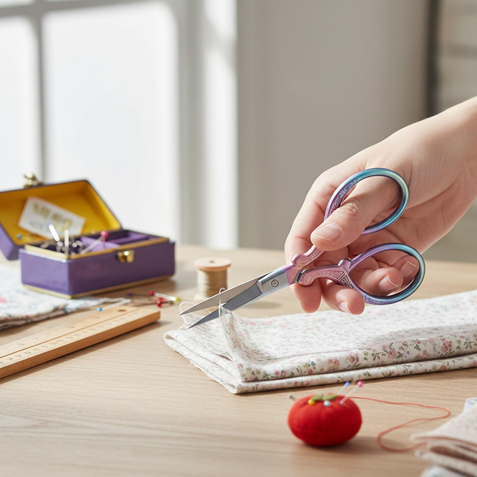 2 Stück Handarbeitsschere, Stickschere Klein Scharf, Fadenschere, Edelstahl Storch Nähschere, Edelstahl Handwerk Schere, für Stickerei, Handarbeiten, Nähen, Basteln mit PU Schere Abdeckung Rosa