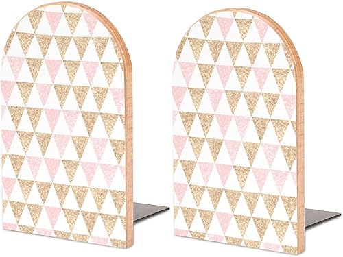 Miniatura 17 de Sujetalibros de madera, 2 unidades, estilo Art Nouveau vintage, resistente, con extremos antideslizantes para libros de oficina, con base de metal,