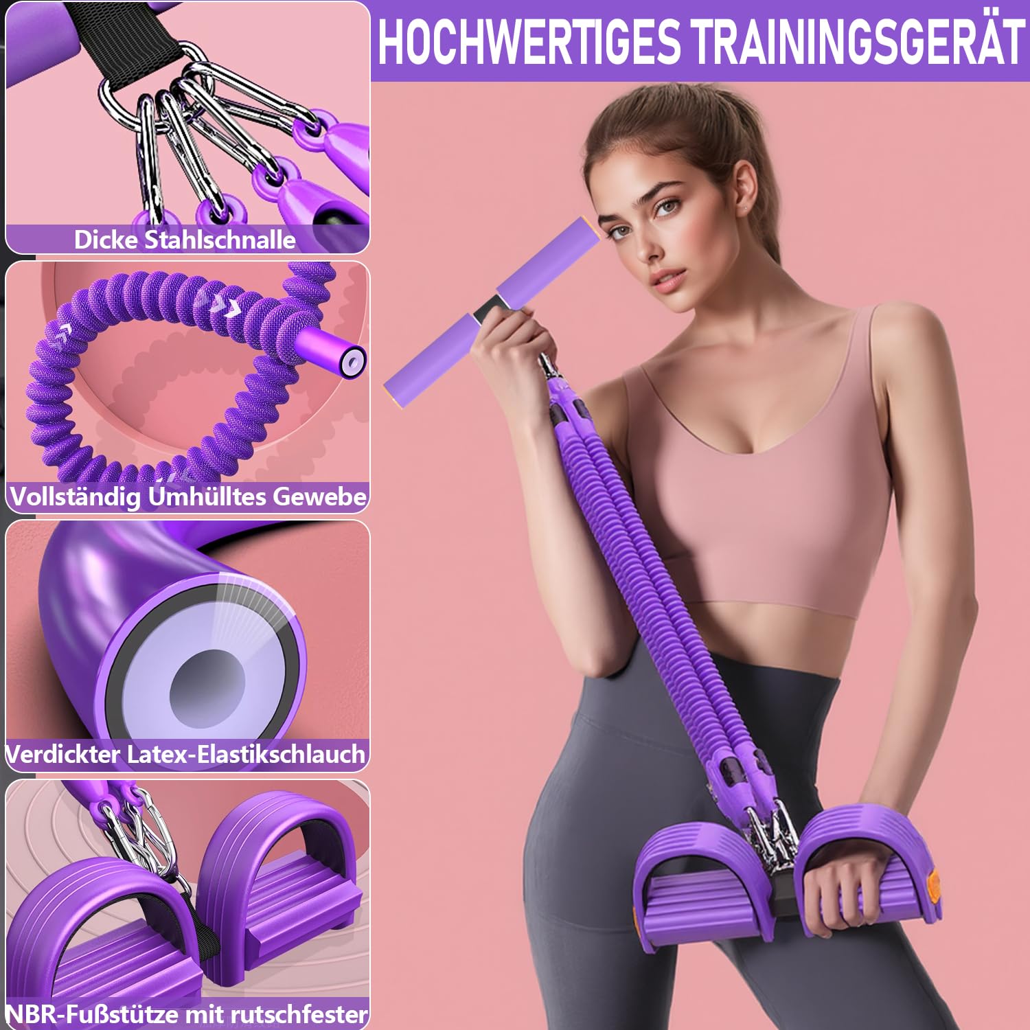 2026 - Juego de bandas de resistencia con mango, 45 kg ajustable, dispositivo de entrenamiento para abdominales, 4 tubos, resistencia a pedales, bandas de resistencia con instrucciones de