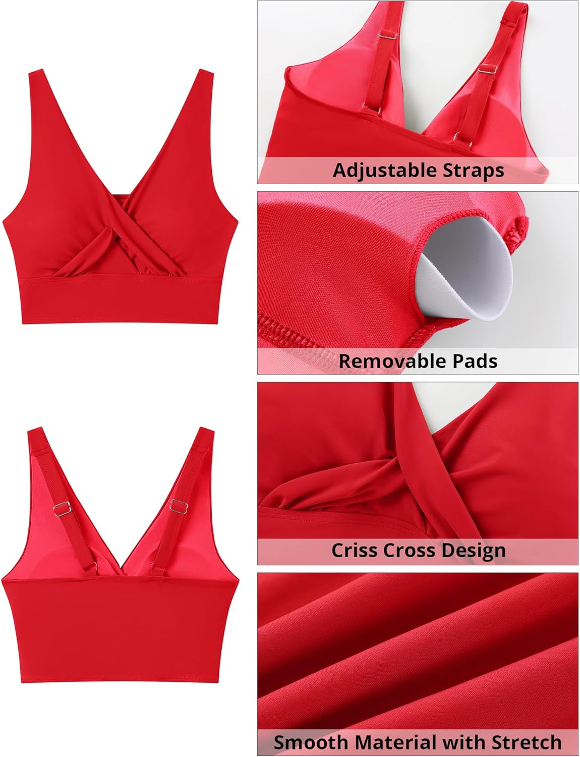 GRAPENT Bikini Top for Women Cropped Tankini Tops Beach Vacation Criss Cross Ruched Padded Bathing Suit Swim Top Only - Image 6