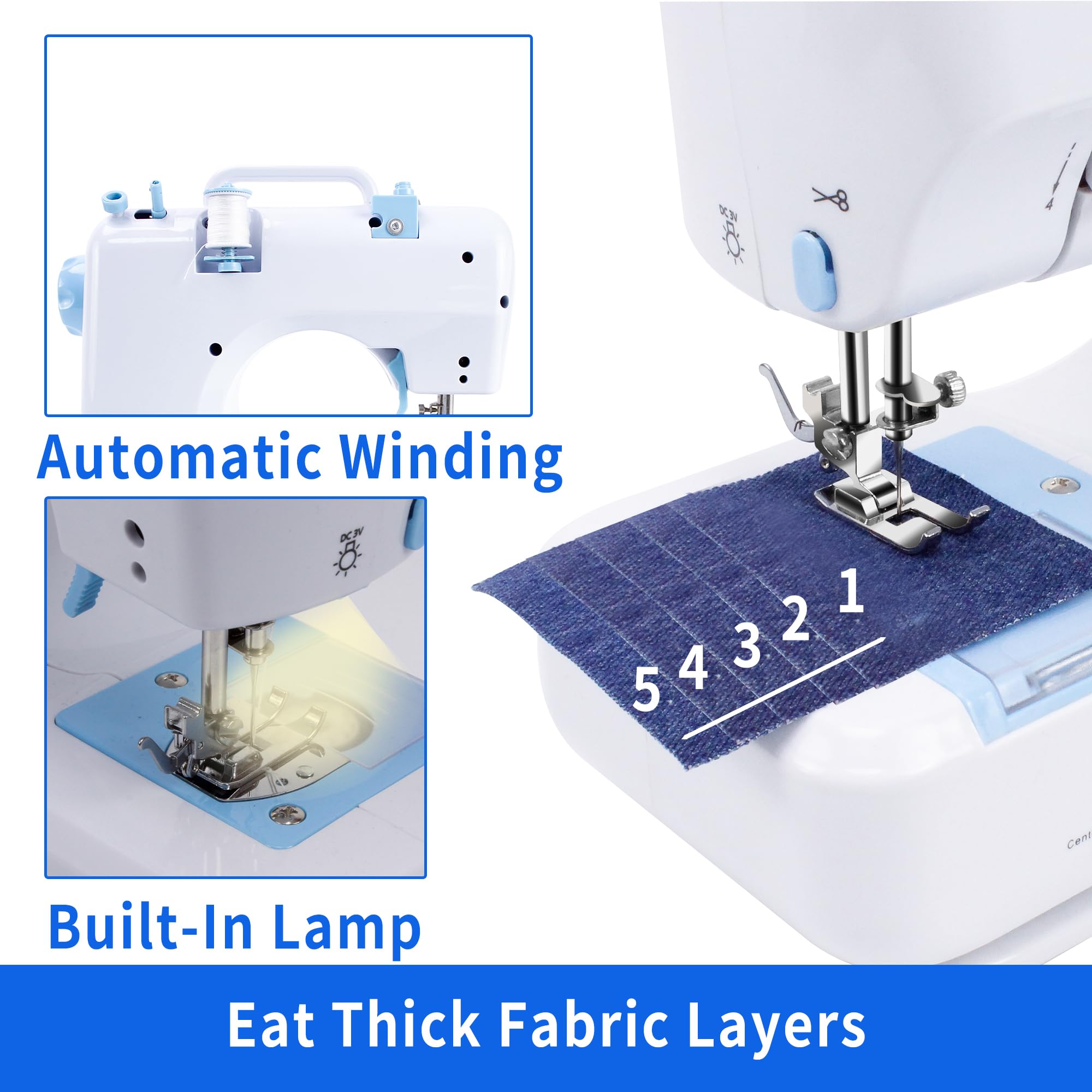 TALERLUV Sewing Machine for Beginners, Kids & Adults - 12 Stitch Applications, 7 Presser Feet, Extension Table, Foot Pedal, LED Light