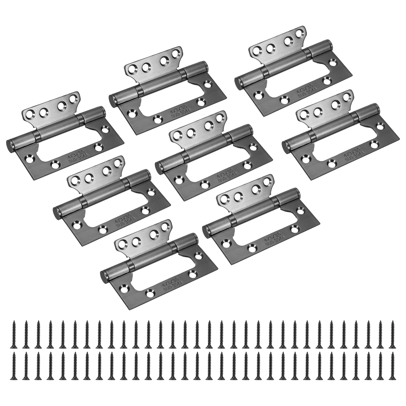 sourcing map 8Pcs Non Mortise Door Hinges, 4" x 2" Stainless Steel Hinges with Mounting Screws, Ball Bearing Door Hinges for Interior and Exterior Doors, Wood and Metal Doors, Graphite