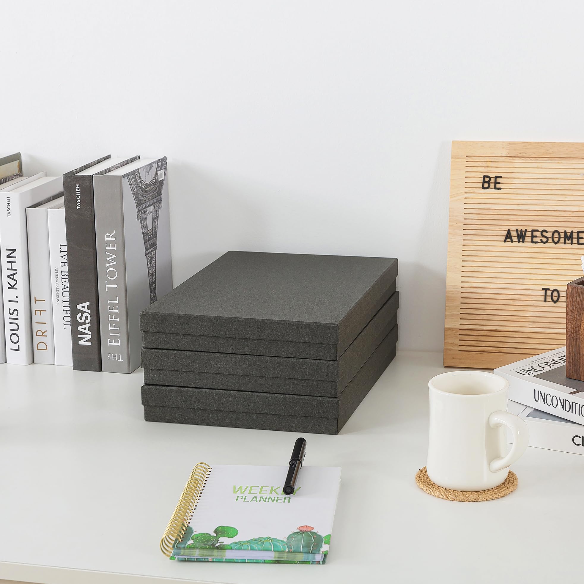 Soul & Lane Scatole portadocumenti, set di 3 (33,5 x 24,9 x 4,6 cm), organizer versatile per foto e artigianato, per casa e ufficio, impilabili, in cartone per lettere, file e cimeli, grigio ardesia