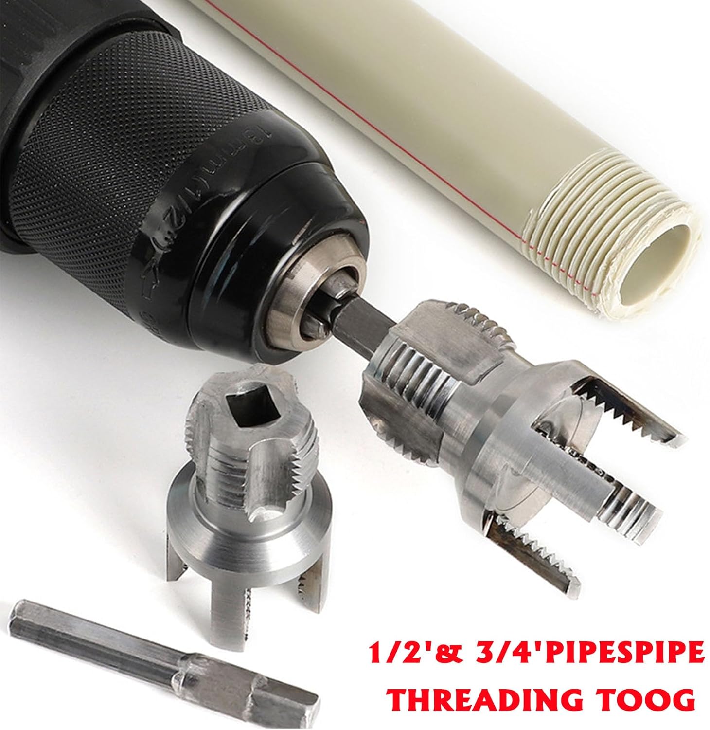 PVC Pipe Threader Kit, 3 Piece Set, 1/2", 3/4", 1" NPT, Internal and External Threading, Compatible with Electric Drill for PVC, PPR, MPP Pipes (1/2in+3/in+ 1in)