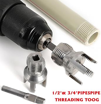 Pipe Threading Tool Kit with Internal & External Threader, 1/2+ 3/4 Pipe Sizes,Pipe Thread Cutting Tool, Electric Drill Compatible PVC Pipe Threader Kit, Pipe Sizes Rethreading Tool