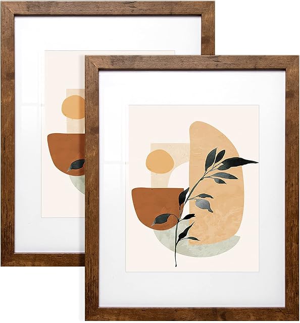 Cadre Photo en Bois Sonefreiy 11x14 avec Passe-Partout pour Photo 8x10, Ensemble de Cadres Marron Modernes pour Bureau et Galerie Murale, Cadeau pour Famille Amis Fête des Mères, Ensemble de 2