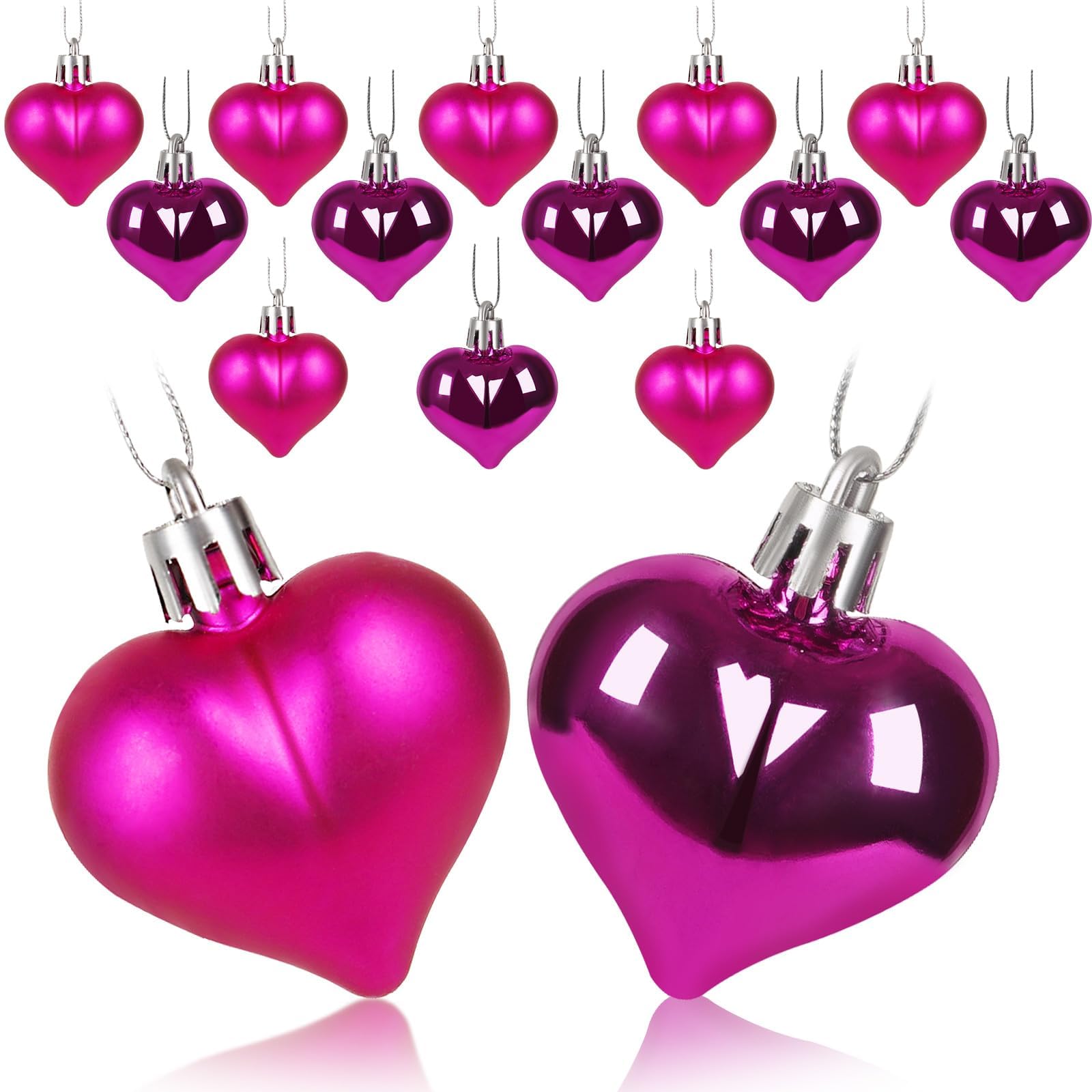 Valentinstag Herz Ornamente, 12pcs Weihnachtsbaum Kugeln Herzförmige, Klein Herz Kugeln, Romantische Deko für Valentinstag, Hochzeiten und Hochzeitstage(Rosenrot)