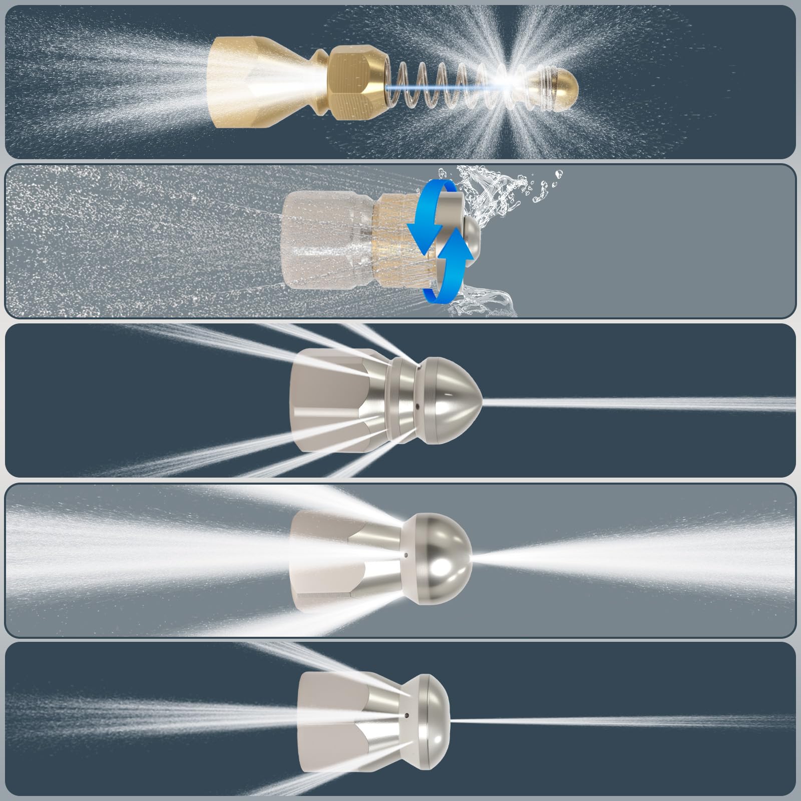 Tuyau de nettoyage de canalisations 30 m (par exemple K2 – K7) | 400 bar/60 ℃ avec 5 buses et adaptateur, compatible avec les nettoyeurs haute pression de la série K– Nettoyage efficace des