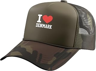 I Love Denmark Heart Souvenir Lovers Pride Travel Trucker Hat with Adjustable Mesh Back