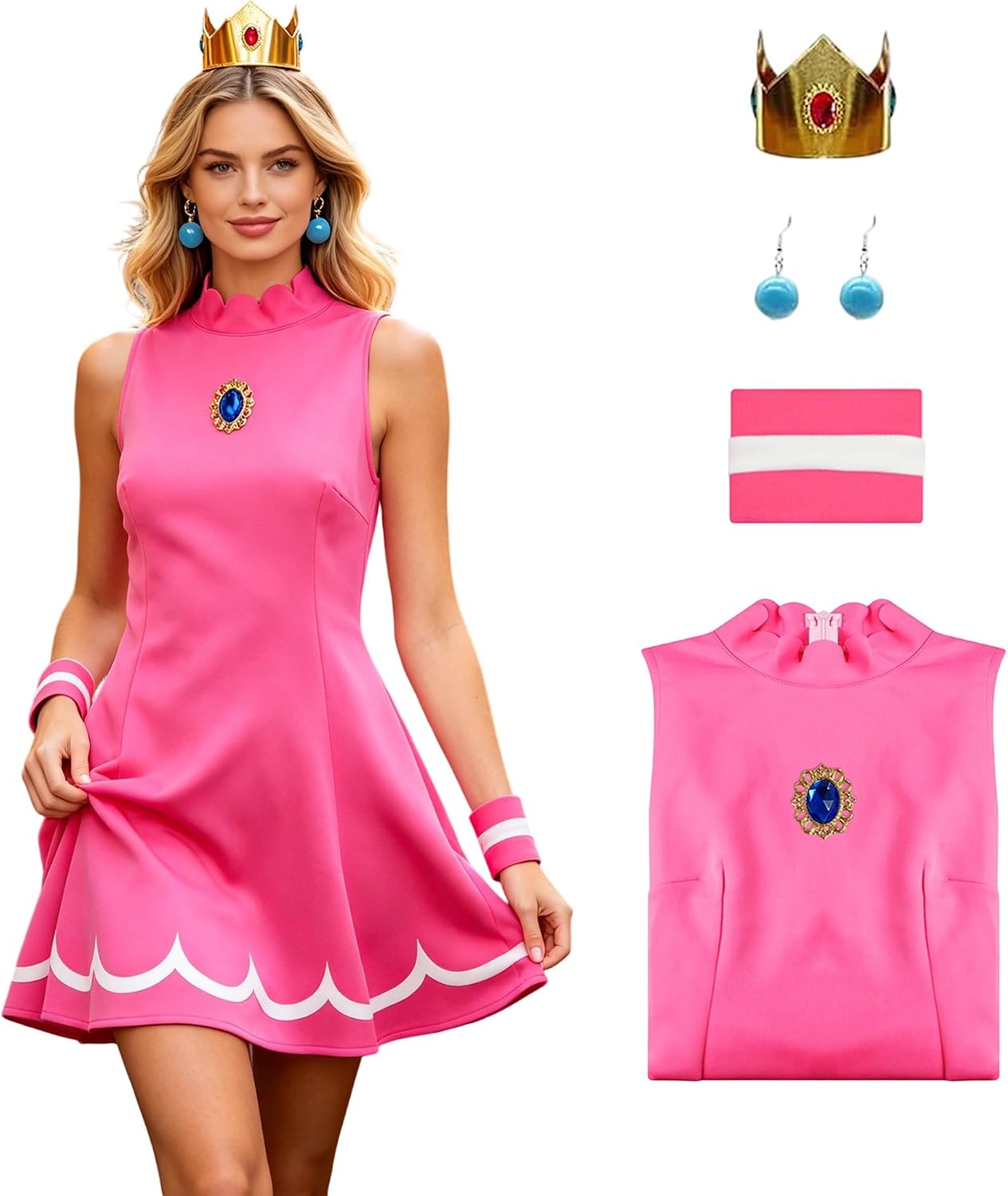 Rose red sleeveless high neck pink fancy mini dress for women