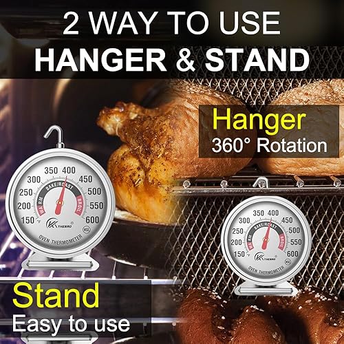 Miniatura 7 de Paquete de 2 termómetros de horno grandes de 3.0 pulgadas – para la cocina, con gancho giratorio de 360 grados, tiene números grandes fáciles de