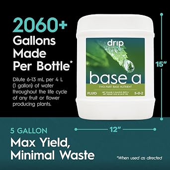 Base A 5 Gallon | 4-0-2 Liquid Plant Nutrient | Hydroponic Nutrient for Hydroponics, Soil & Coco Coir | Essential Macronutrients & Chelated Micronutrients for Vegetative Plant Growth