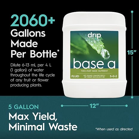 Base A 5 Gallon | 4-0-2 Liquid Plant Nutrient | Hydroponic Nutrient for Hydroponics, Soil & Coco Coir | Essential Macronutrients & Chelated Micronutrients for Vegetative Plant Growth