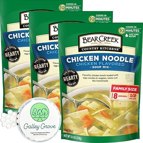 Mezcla de sopa seca Just Add Water Bundle con fideos de pollo Bear Creek Country Kitchens, paquete de 3, preenvasados a granel, se cocina en 10
