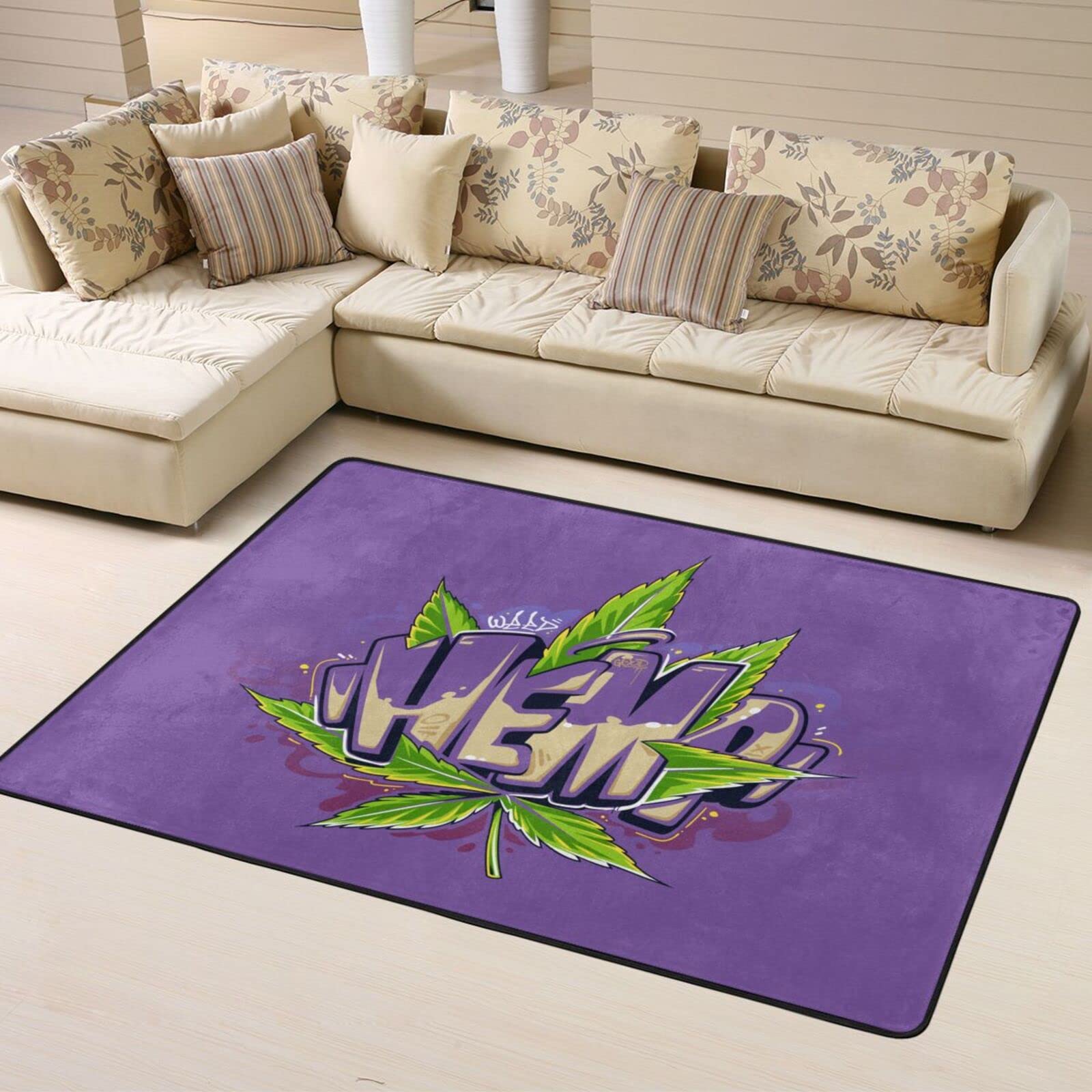 LIICHEES Cannabis Bombing Graffiti Art Area Rug 63x48in Washable Rugs for Living Room Bedroom Large Rug Indoor Decorative Carpet Yoga Mat
