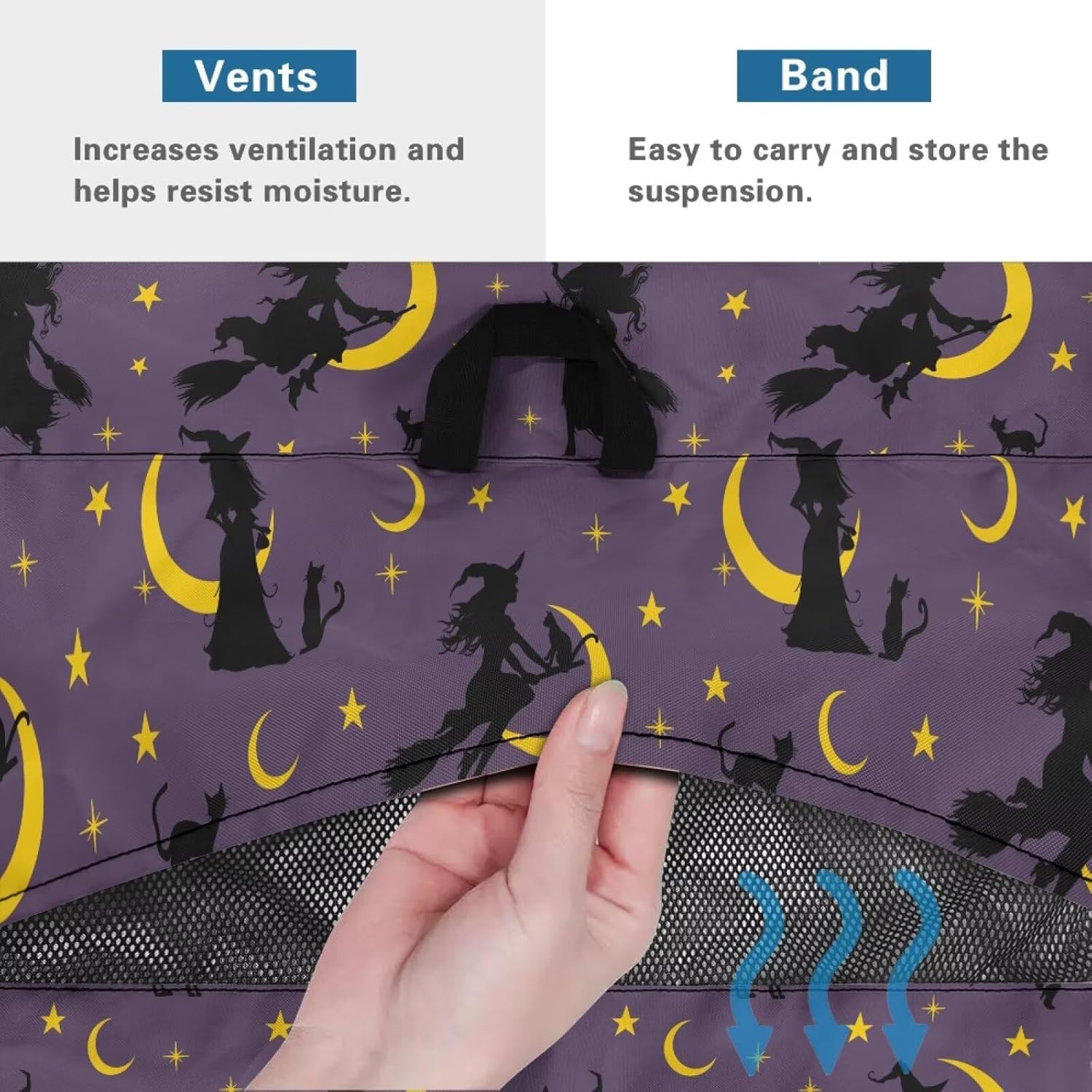 Square Patio Ottoman Cover Halloween Witch Moon Waterproof Outdoor Ottoman Covers with Handles Heavy Duty Footstool Cover Patio Furniture Covers