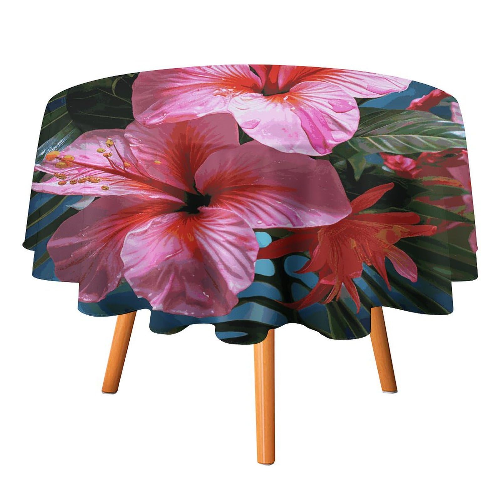 Nappe ronde fleurs roses pour fête de terrasse et repas estival en extérieur
