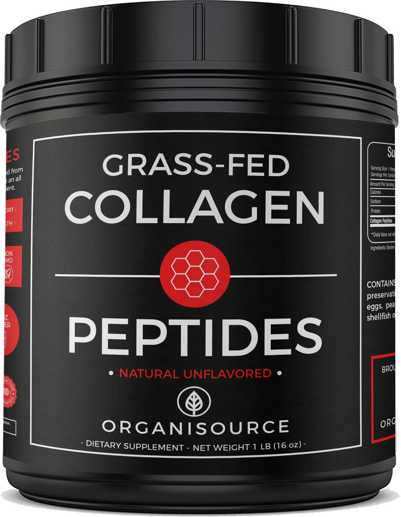 Pure Collagen Peptides Powder by Organisource (16 Ounces) Unflavored | Grass-Fed, Pasture-Raised Hydrolyzed Protein Supplement | Paleo and Keto Friendly | Gluten-Free, Non-GMO