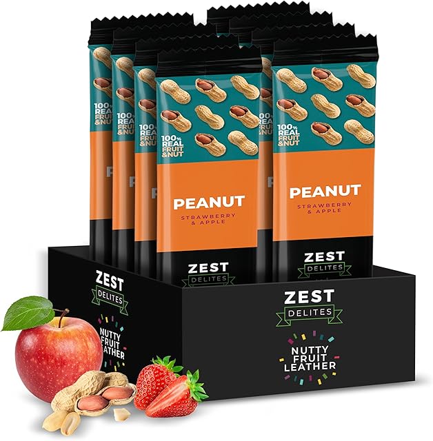 Zest Delites Fruit Leather Snack Bars with Peanut, Fruit Roll-ups, Kids Snacks & Healthy Snacks for Adults, Vegan, Gluten Free Breakfast Bars, Fruit & Nut Bars, Sugar Free, Variety Bulk Pack Peanut Hazelnut 25 g x 8
