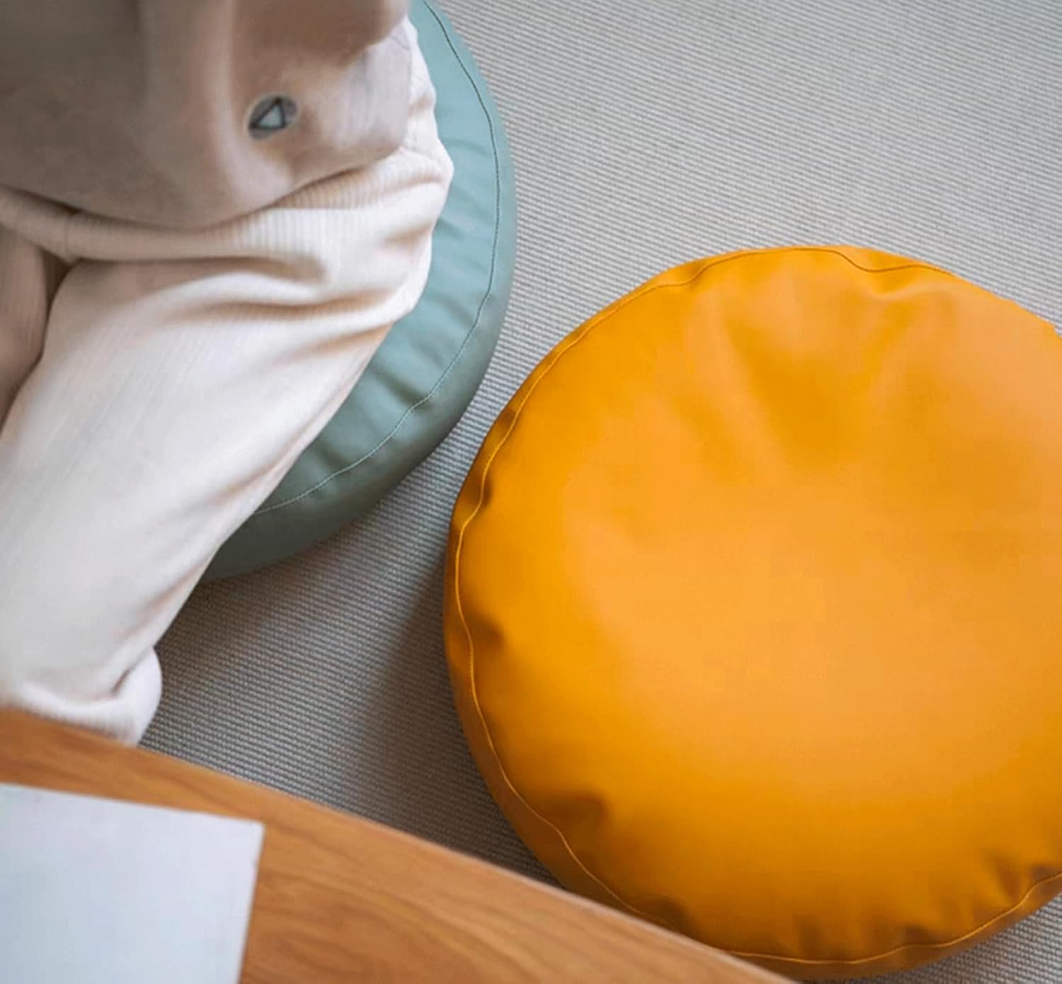 Large Tatami Floor Pillow,Japanese Round Futon, Seat Cushion,Solid Color Floor Cushion,Yoga Meditation Cushion Balcony Outdoor(Size:40×12cm,Color:Blue Gray Color)