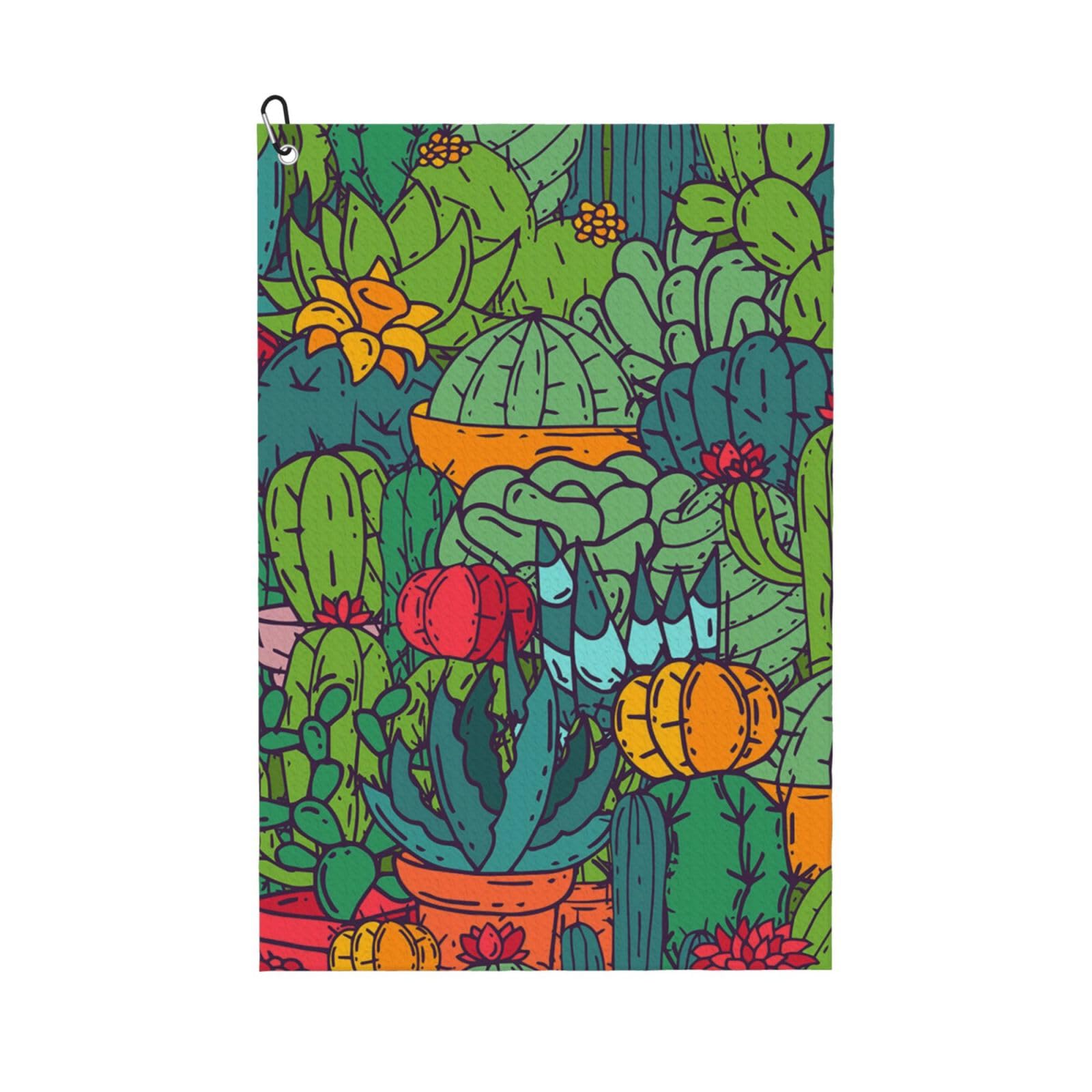 Hnnkloy Succulents Cacti Green Plants Cactus, 16x24 in Portable Waffle Golf Towels with Carabiner Clip for Golf Bag