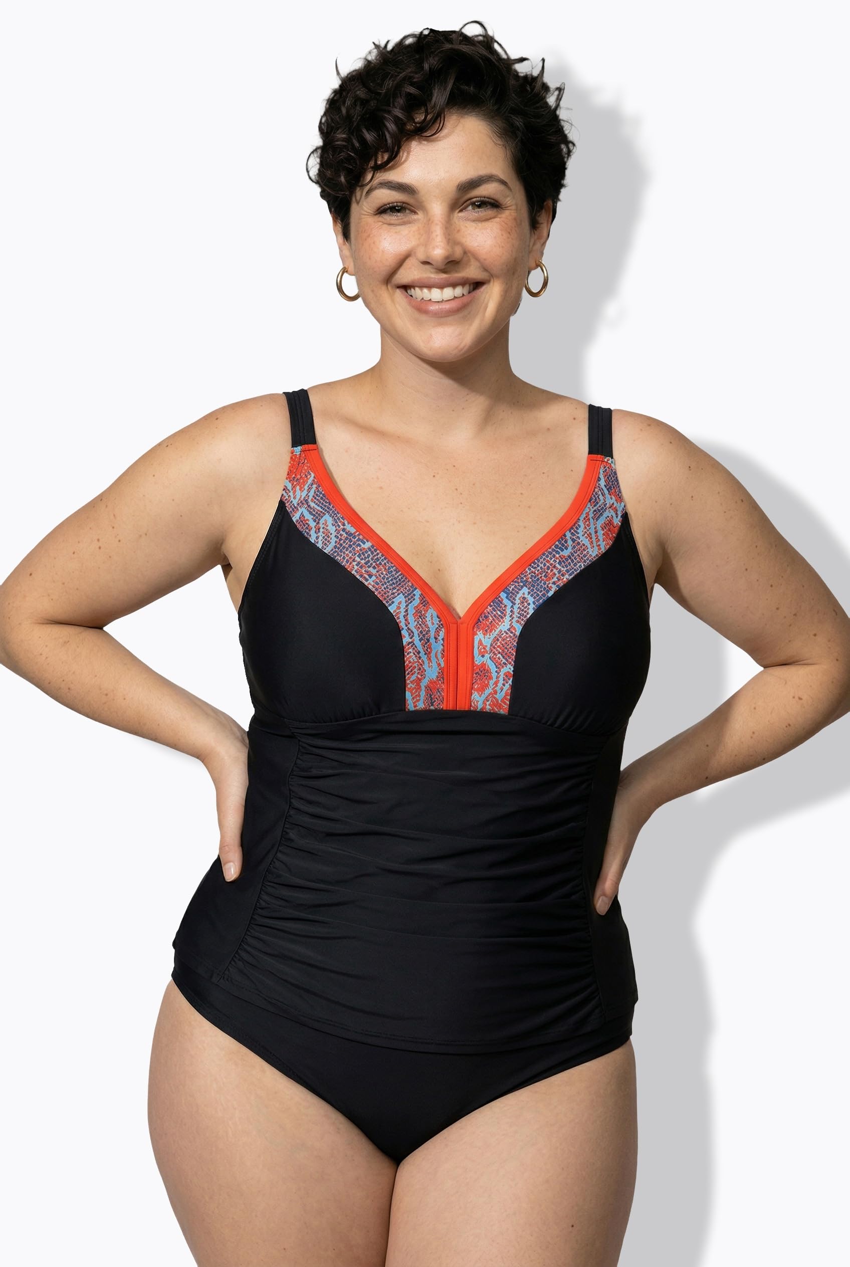 Ulla Popken Tankini con Corpino Drappeggiato, orli Decorativi, Coppe morbide e Spalline Regolabili 846877