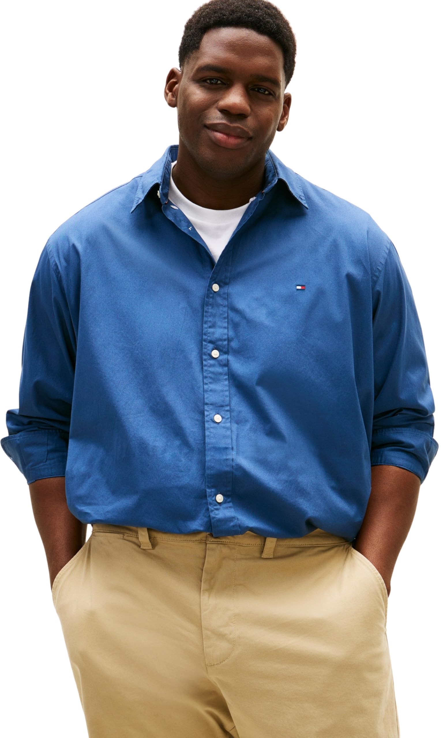 Tommy Hilfiger Men BT - Flex POPLIN Solid RF Shirt MW0MW43026 L/S Shirt, Blue, 4XL_Plus