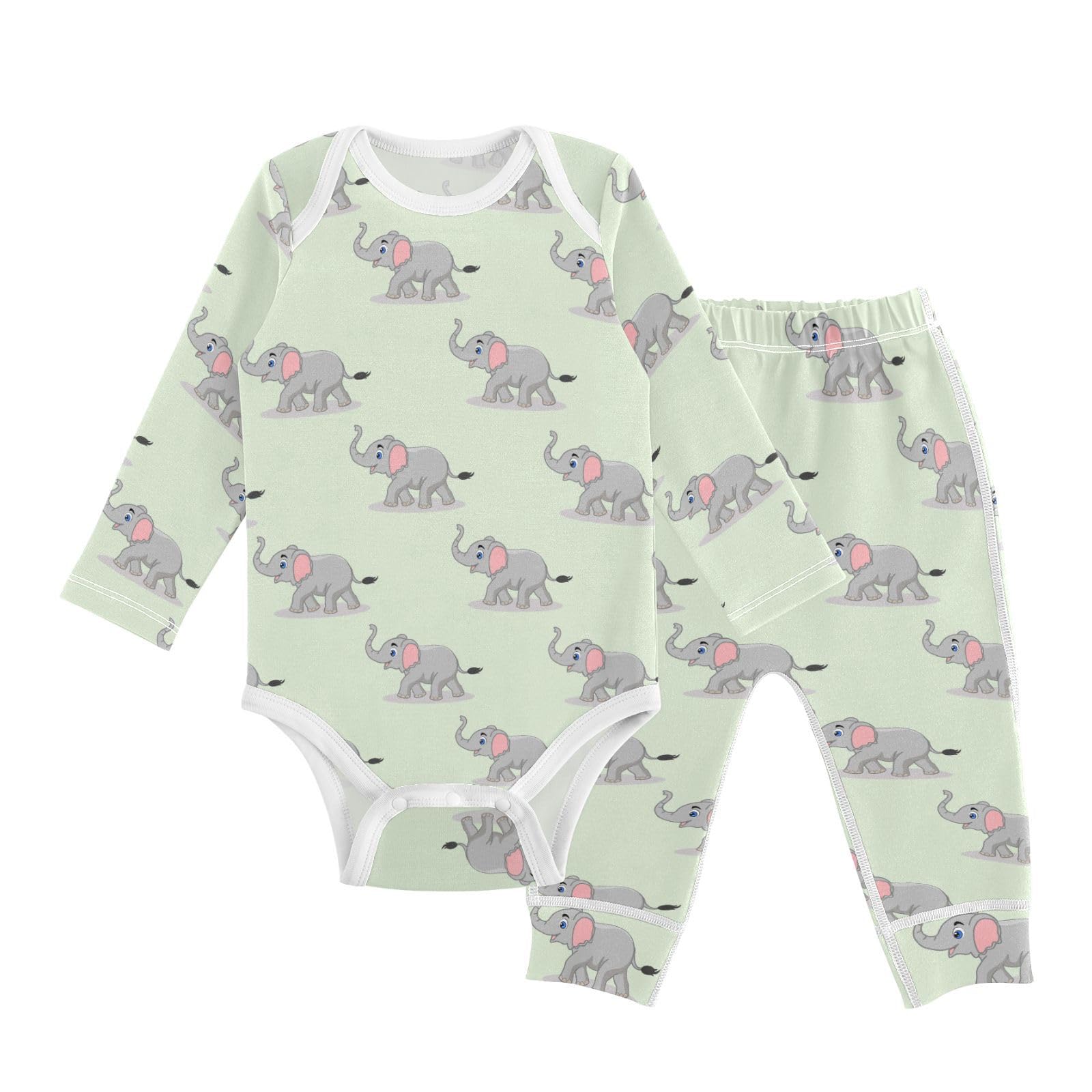 vvfelixl Baby Bodysuits Pants Sets Elephant Seamless Pattern Long Sleeve Baby Onesie Clothes for Boys Girls 3-6M