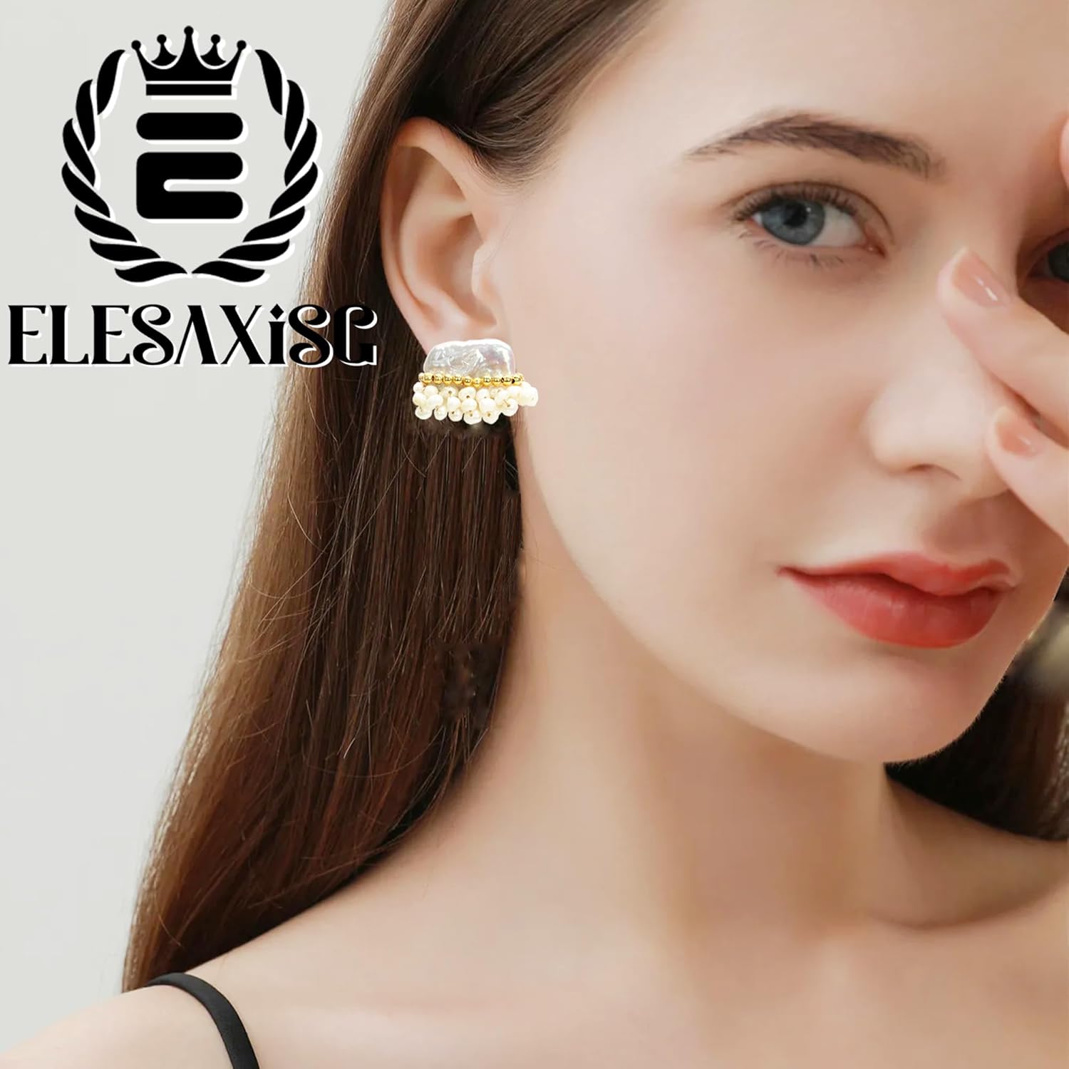 ELEXIS 18k Gold Baroque White Big Pearl Drop Earrings For Women Handmade Trendy Comfy Real Freshwater Pearls Aesthetic Dangle Earrings Engaged Wedding Bridesmaid Hanging Jewelry - Image 2