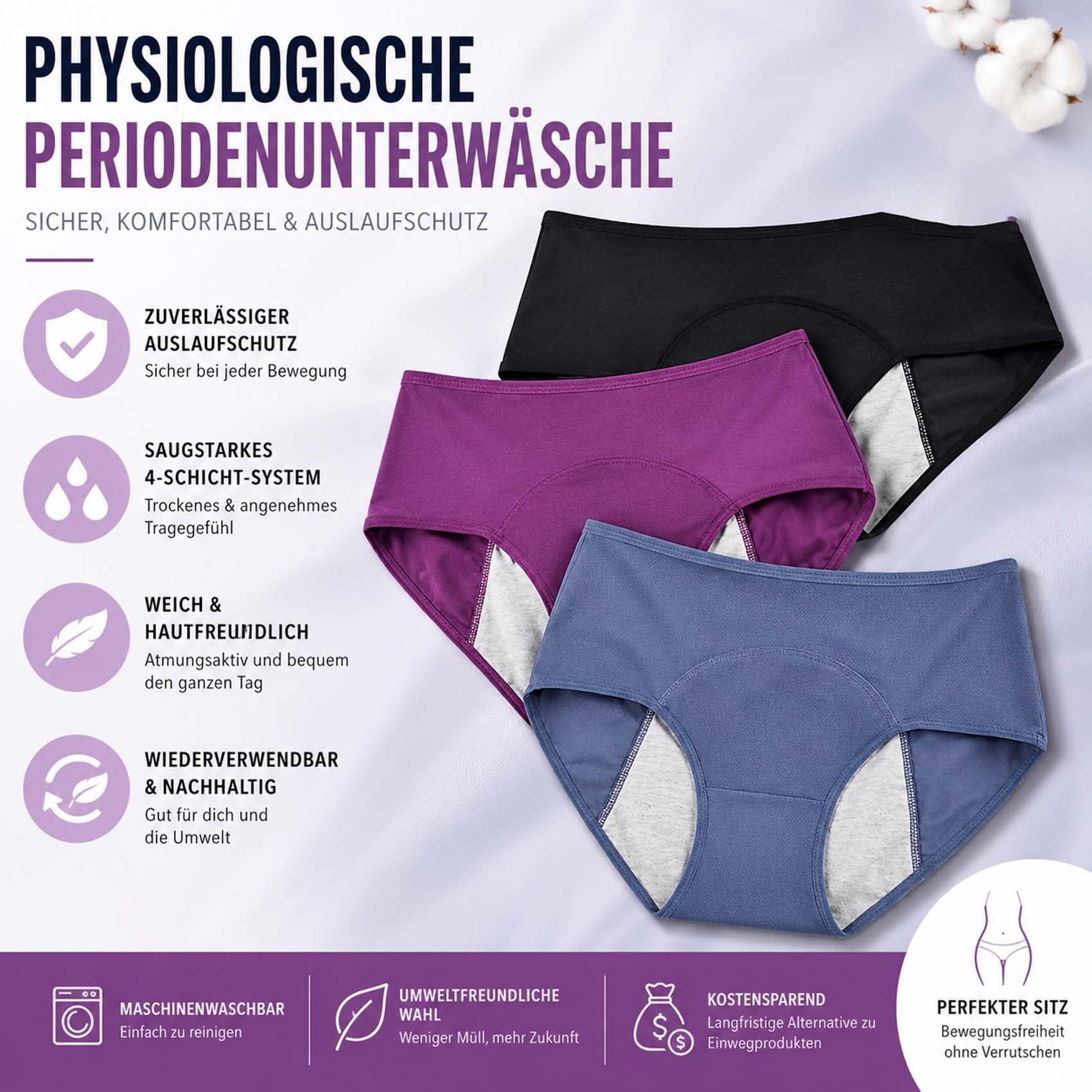 Drywear Slip Damen Inkontinenz, Dry Wear DamenunterwäSche mit Auslaufschutz, Atmungsaktiv & Elastisch, Waschbar und Wiederverwendbar, für Alltag und Nacht (8 pcs,L)