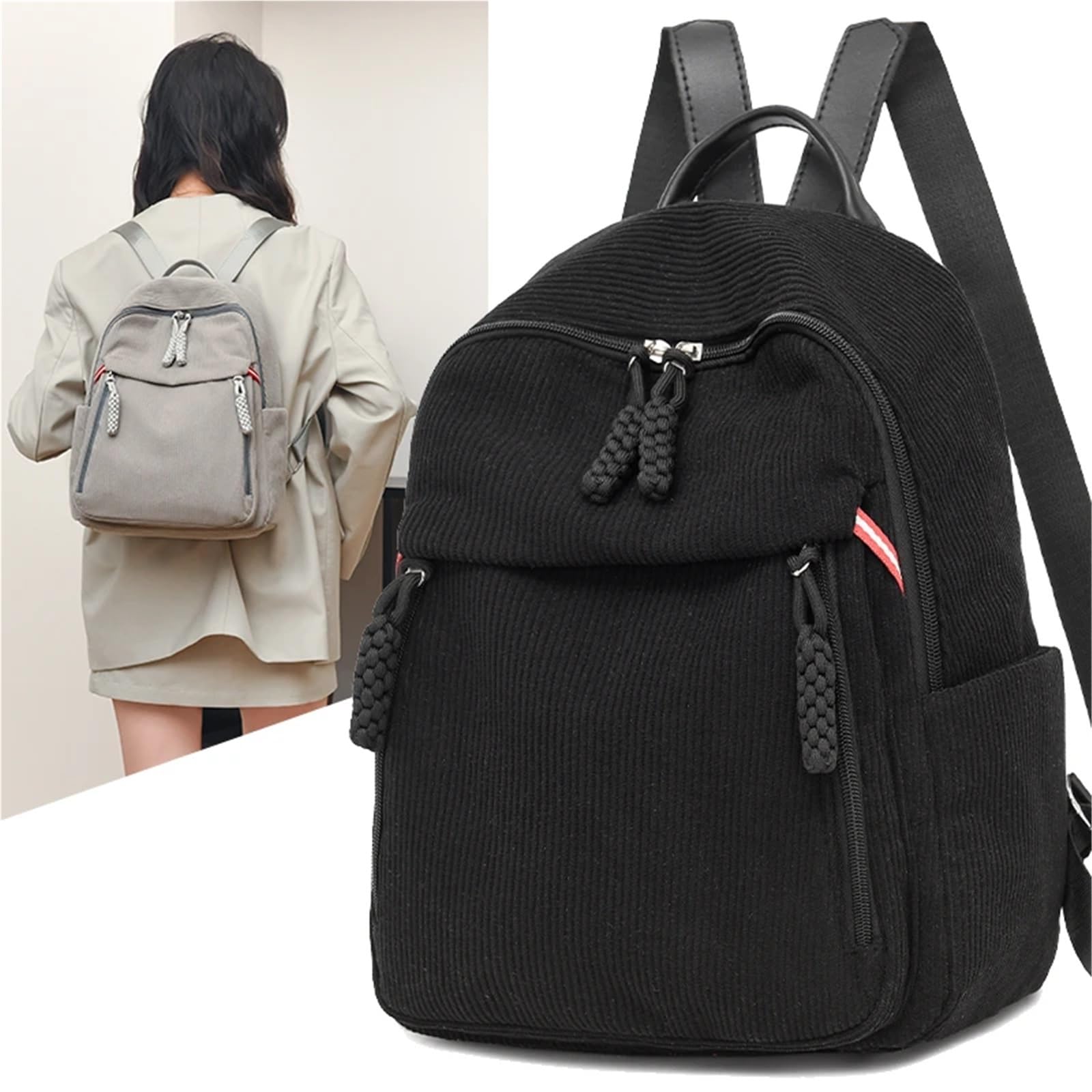 Rucksack Damen Cord-Rucksack mit großem Fassungsvermögen, Unisex-Stil, lässig und leicht, for Studenten, verstellbare Schulter(Orange)