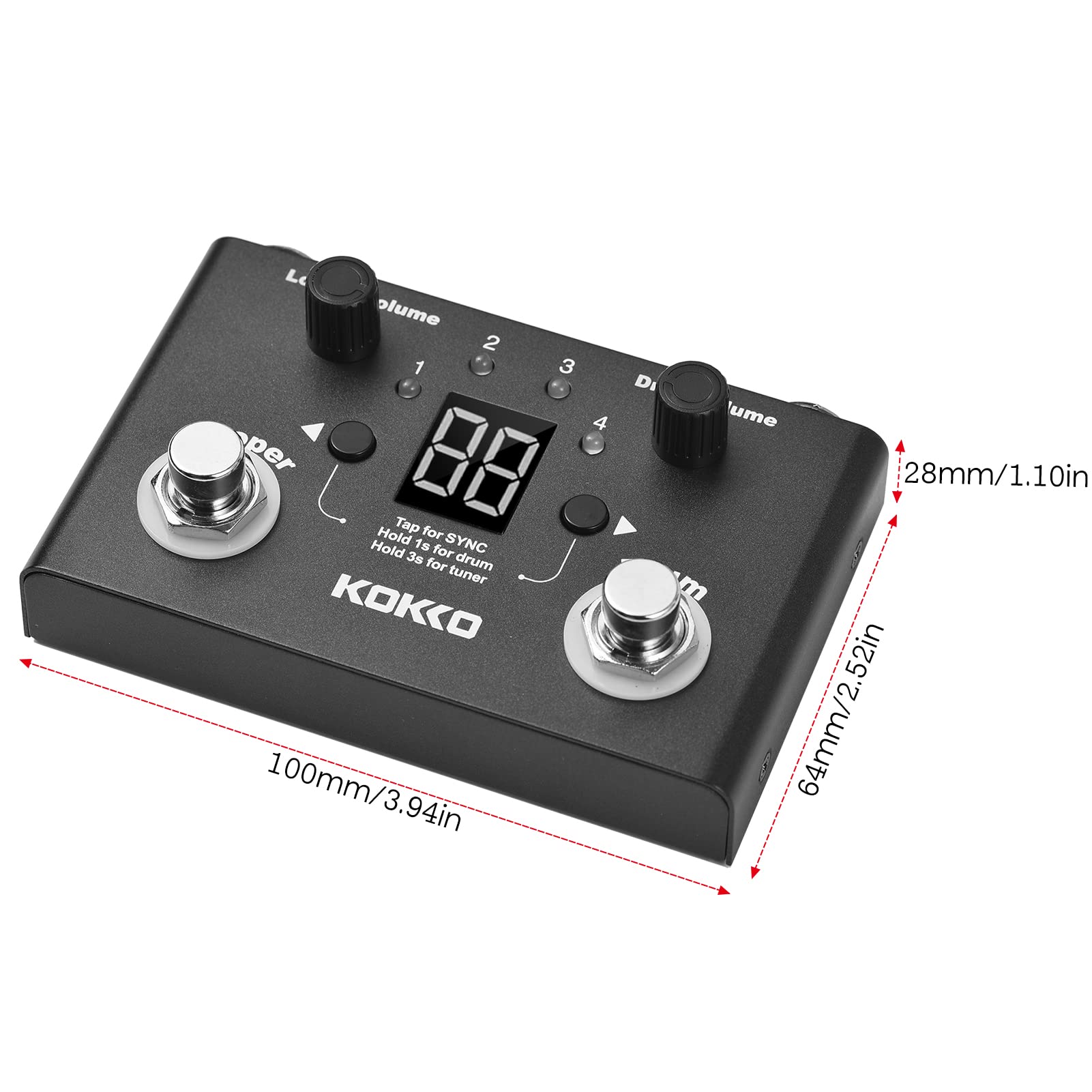 Multifonctionnel Drum & Looper Effet Pedal Tuner BT Page-Turner Phrase Loop Recording Drum Machine Effect Compact Pedal Instrument de musique portable Pédale d'effet Tuner numérique,Pédale d