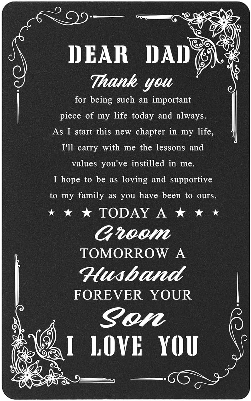 Richesele Father of the Groom Gift from Son - Wedding Day Engraved Wallet Insert for Dad - Sentimental Keepsake for Groom’s Father - Today a Groom, Forever Your Son