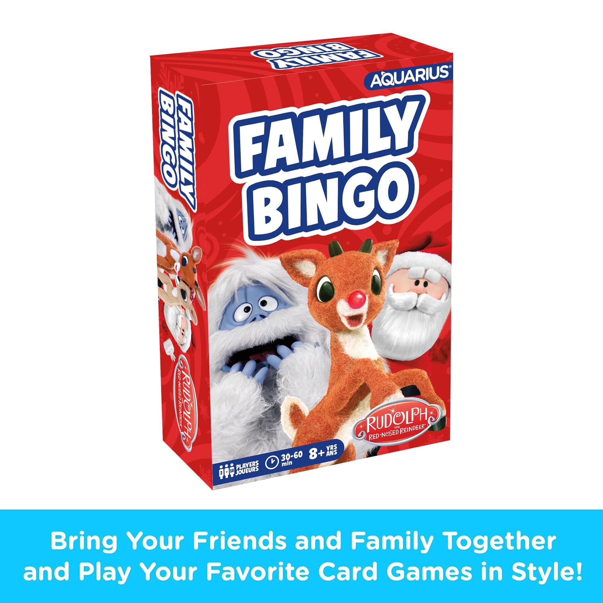 AQUARIUS Rudolph The Red-Nosed Renna Family Bingo - Divertente gioco per feste in famiglia per bambini, ragazzi e adulti, regalo divertente per la notte di gioco, prodotto con licenza ufficiale