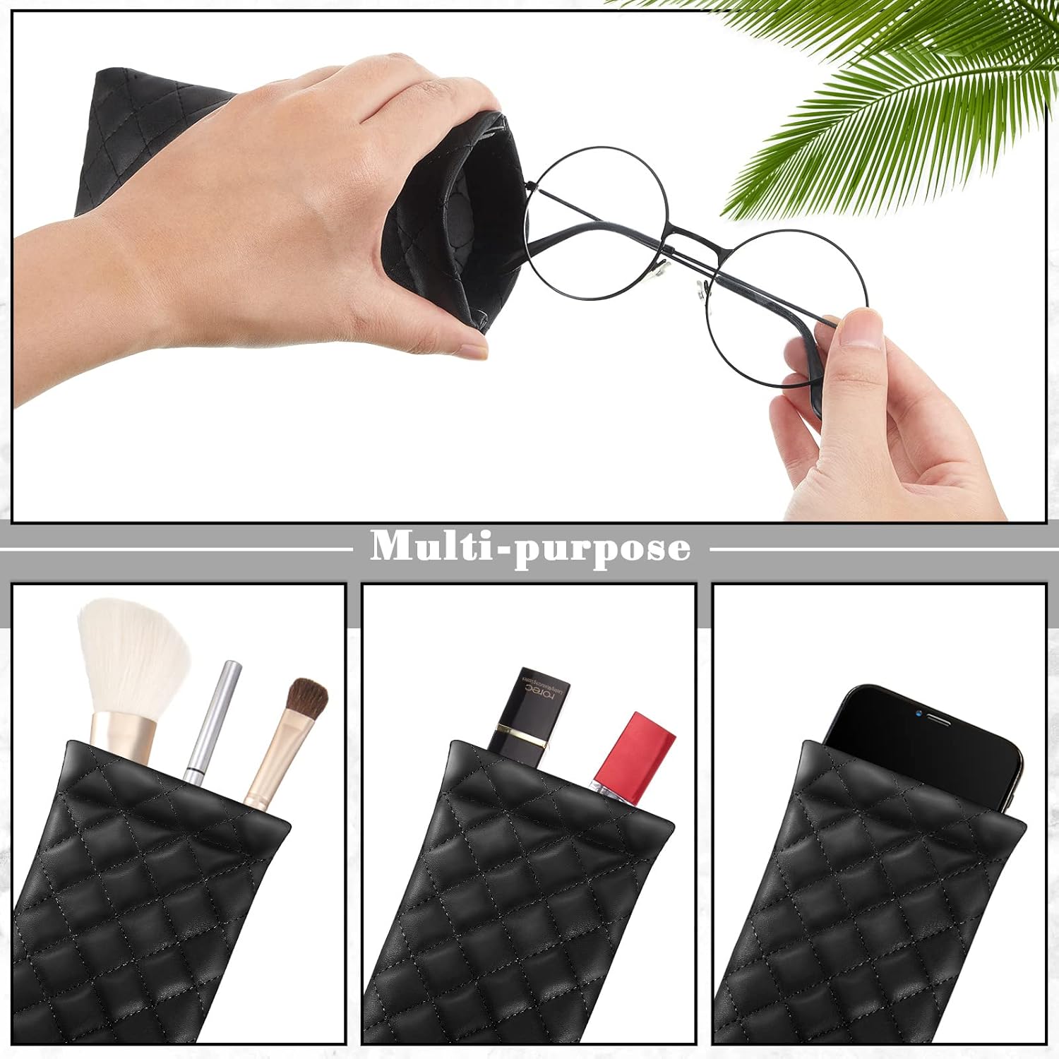 3 Pcs Soft Eyeglasses Case Bulk Sunglasses Pouch Women Sunglass Organizer Squeeze PU Leather Portable Glasses Case Sunglass Sleeve (Black) at  Women’s Clothing store