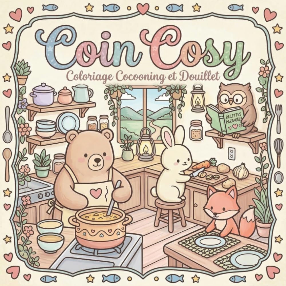 Coin Cosy: Livre de Coloriage Cocooning et Douillet pour Adultes et Adolescents - Animaux Super Mignons aux Designs Simples et Faciles pour se Détendre