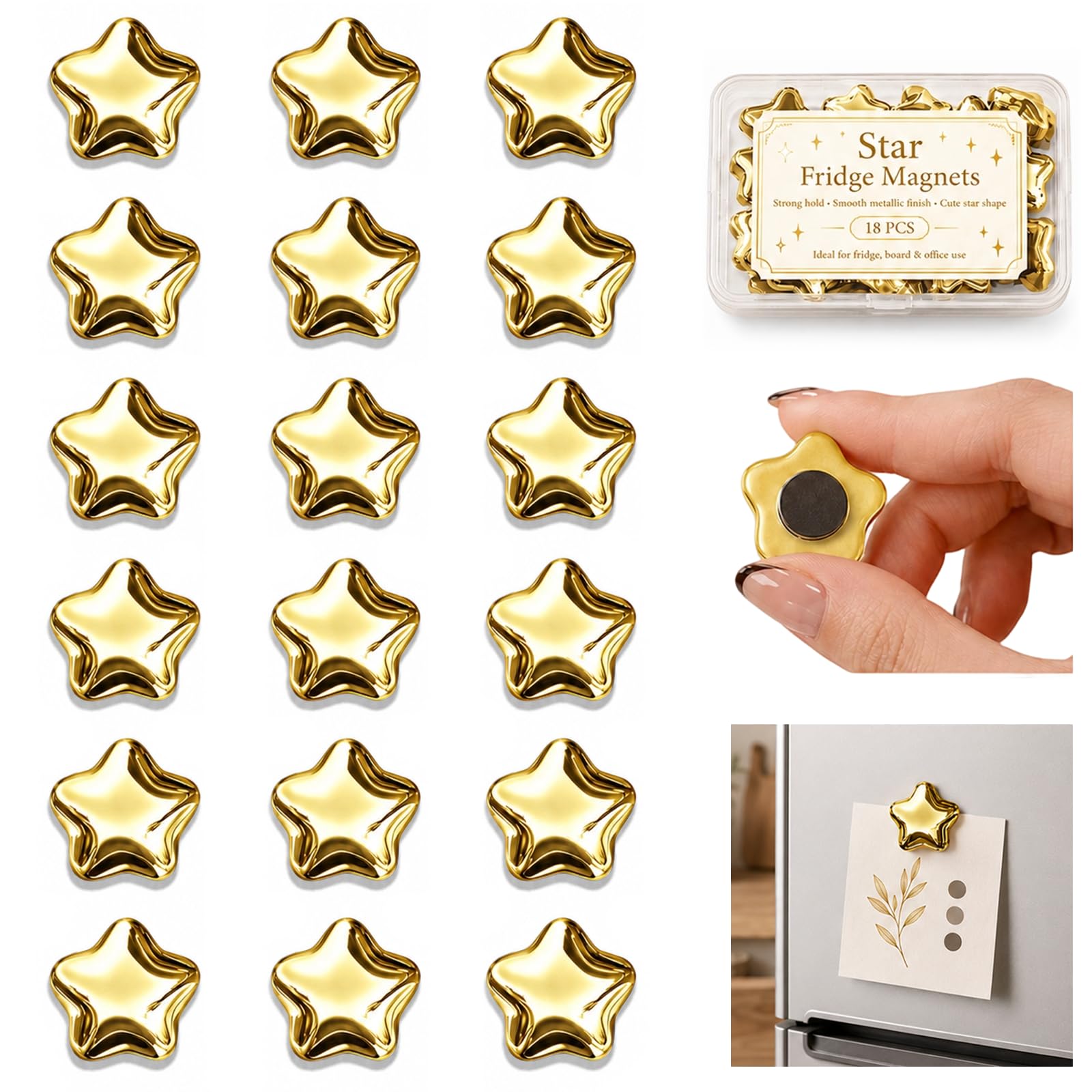 18Pcs Gold Star-Shaped Fridge Magnets