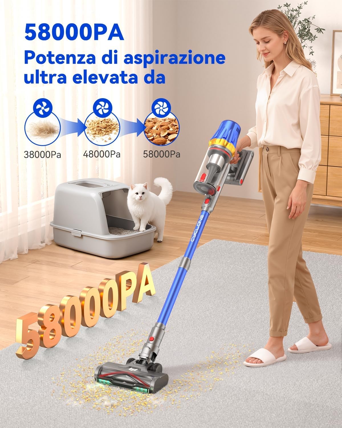 H9 Aspirapolvere Senza Fili 58Kpa 650W, 80Min Scopa Elettrica Potente Autoportante con Display Touch, Spazzola Anti-Groviglio & LED Verde Vacuum Cleaner per Tappeti Pavimenti Duri