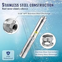 Vista 4 de VEVOR - Bomba sumergible para pozos profundos, 0.5 HP 115 V/60 Hz, caudal de 28 GPM (galones por minuto), presión de 167 pies, con cable eléctrico